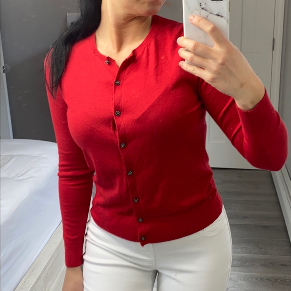 An Taylor embellished buttons red cardigan